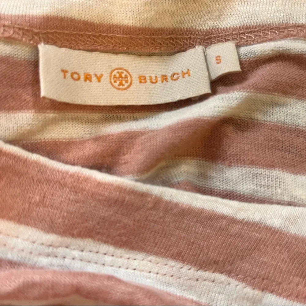 Tory Burch Striped Top Shirt Long Sleeve Sz Small 100% Linen Boat Neck Soft